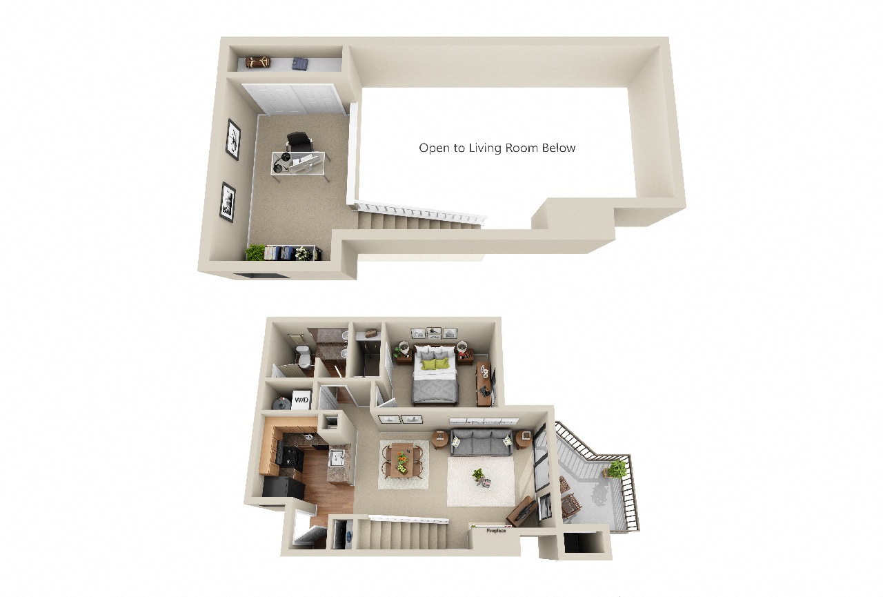 Floor plan for 1 bed, 1 bath, 745 sqft